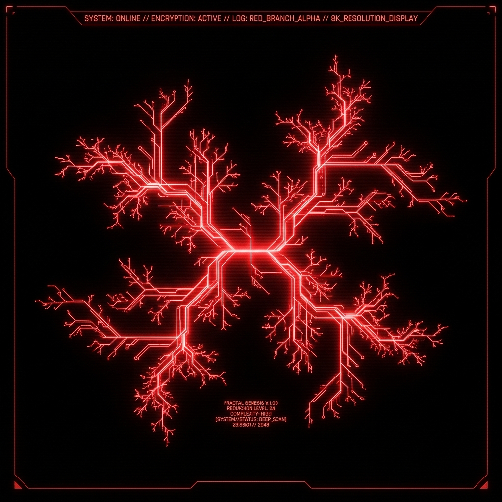 Glowing neon red fractal structure representing ontology